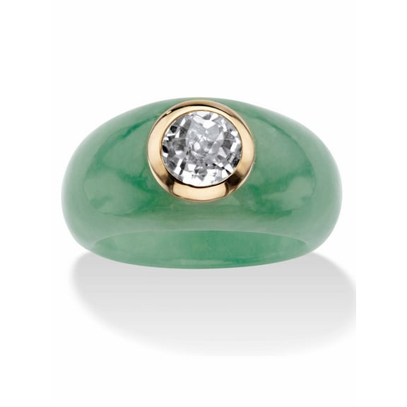PalmBeach Jewelry Genuine Green Jade and White Topaz Accent Ring 1.55 TCW in Solid 10k Yellow Gold