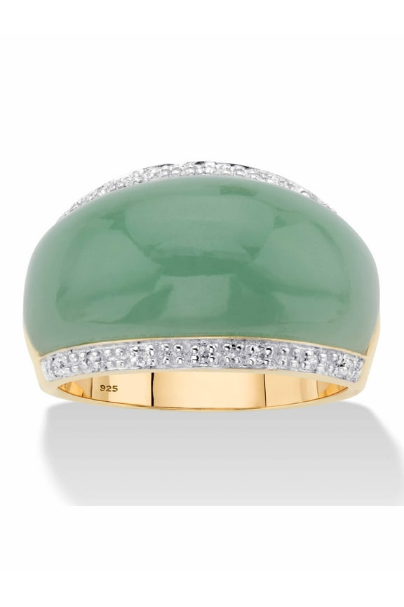 Genuine Green Jade and White Topaz Dome Ring .56 TCW in 14k Gold-plated Sterling Silver