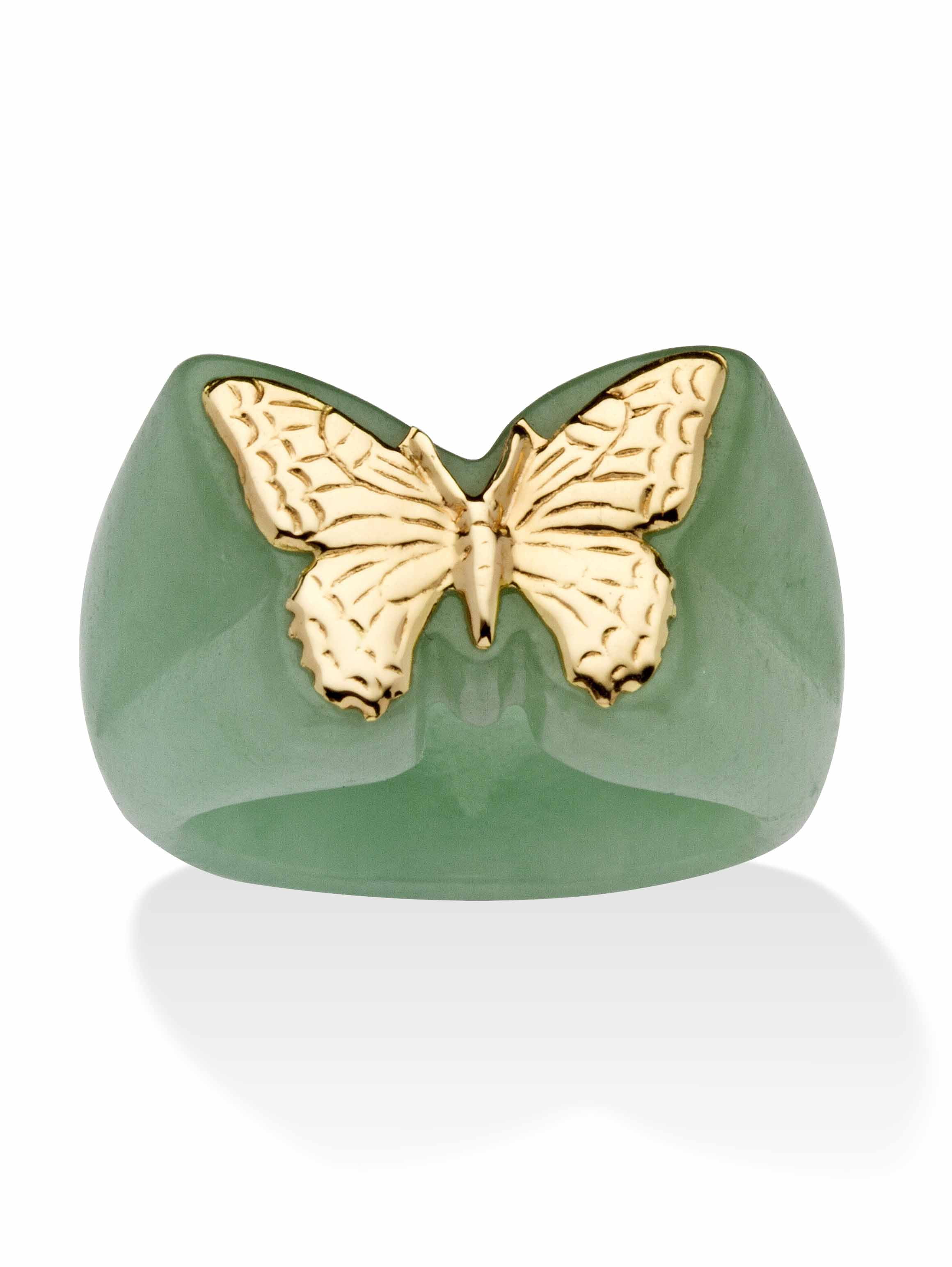 PalmBeach Jewelry Genuine Green or Black Jade Yellow Gold Butterfly Ring