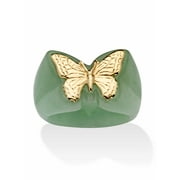 PALMBEACH JEWELRY Genuine Green or Black Jade Yellow Gold Butterfly Ring