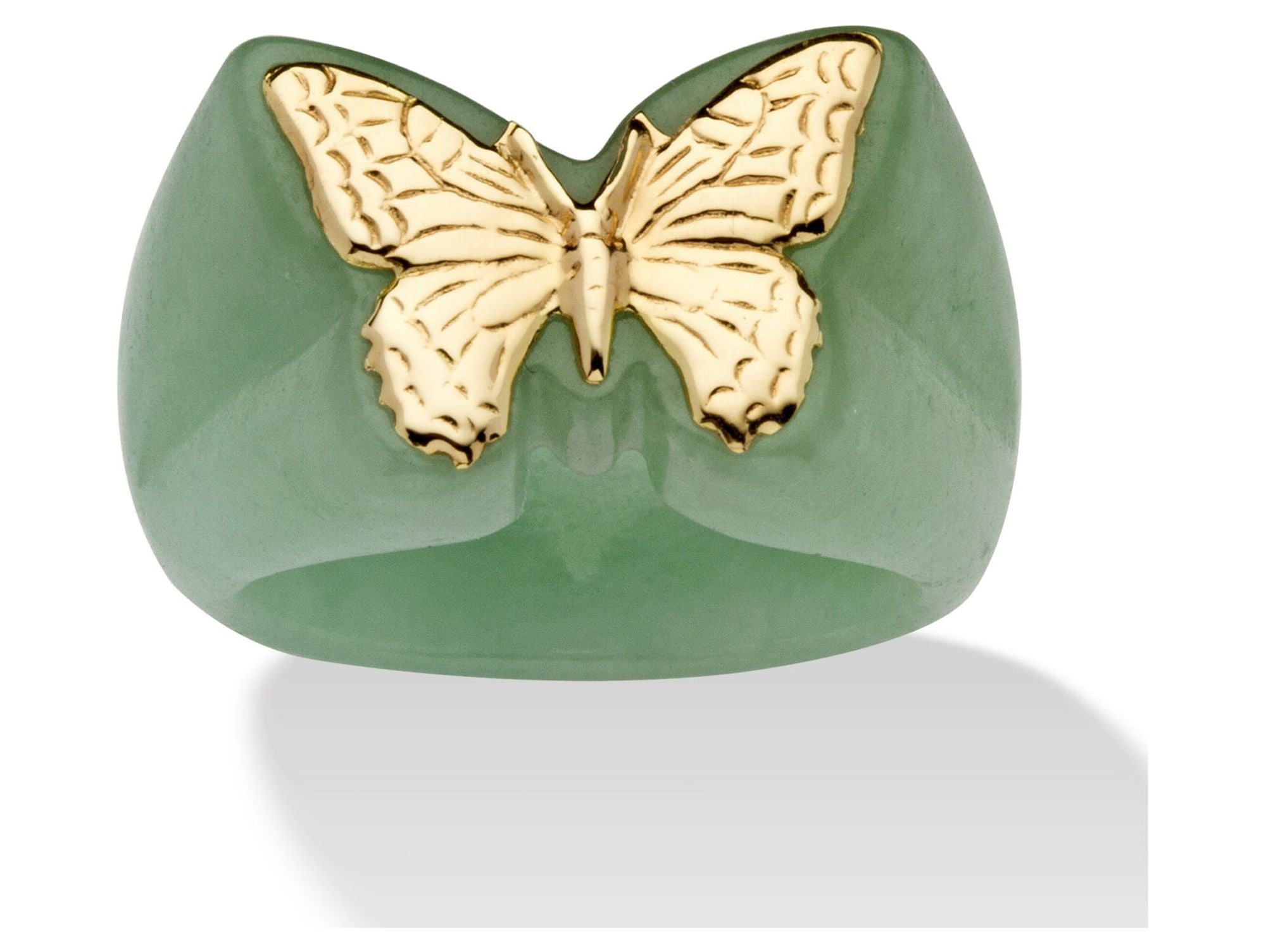 PalmBeach Jewelry Genuine Green or Black Jade Yellow Gold Butterfly Ring