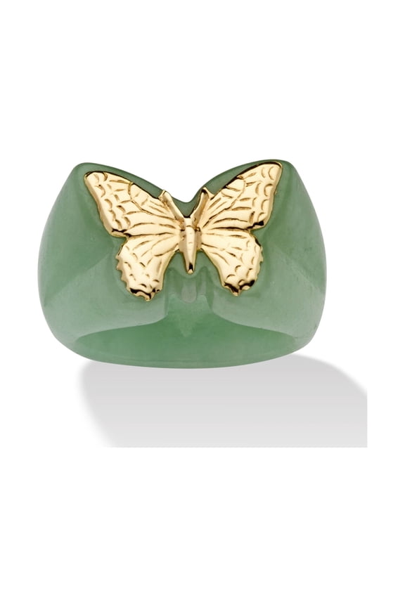 Genuine Green or Black Jade Yellow Gold Butterfly Ring