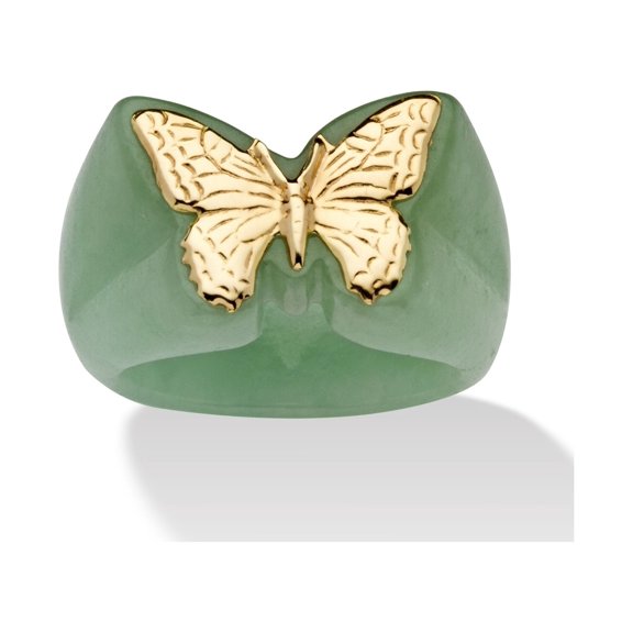 PalmBeach Jewelry Genuine Green or Black Jade Yellow Gold Butterfly Ring