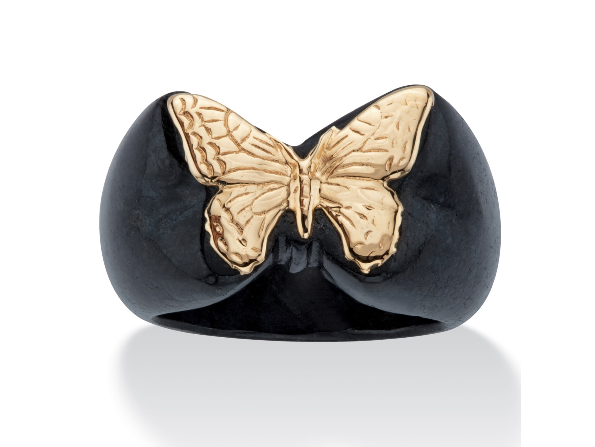 PalmBeach Jewelry Genuine Green or Black Jade Yellow Gold Butterfly Ring