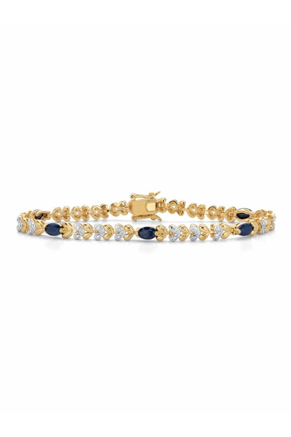 Genuine Oval-Cut Blue Sapphire and Diamond Accent Two-Tone Heart-Link Bracelet 3.01 TCW Gold-Plated 7.25"