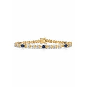 PalmBeach Jewelry Genuine Oval-Cut Blue Sapphire and Diamond Accent Two-Tone Heart-Link Bracelet 3.01 TCW Gold-Plated 7.25"