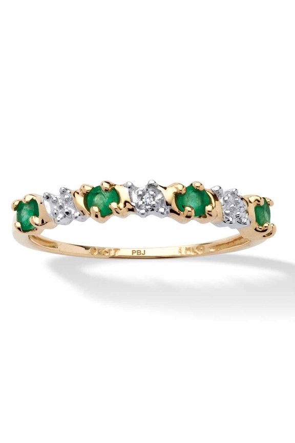 Genuine Round Green Emerald or Blue Sapphire and Diamond Accent Band in 10k Gold .32 TCW