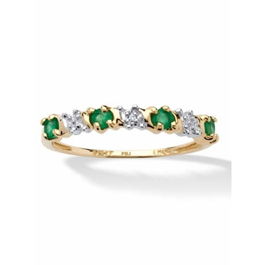 PalmBeach Jewelry Genuine Round Green Emerald or Blue Sapphire and Diamond Accent Band in 10k Gold .32 TCW