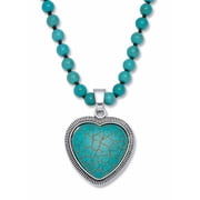 PalmBeach Jewelry Genuine Turquoise Antiqued Silvertone Heart Pendant Necklace, 34 inches