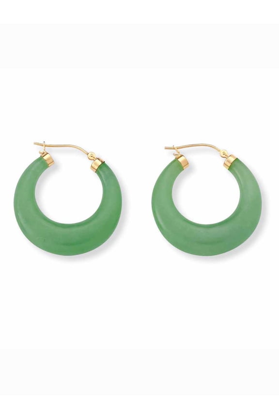 Green Jade Hoop Earrings in 14k Gold-plated Sterling Silver (1")