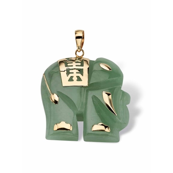 PalmBeach Jewelry Green or Black Jade or Mother of Pearl 10k Yellow Gold Good Fortune Elephant Pendant