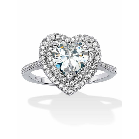 PalmBeach Jewelry Heart Shaped Cubic Zirconia Halo Engagement Ring 1.48 TCW in Platinum-plated Sterling Silver