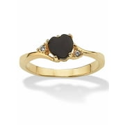 PalmBeach Jewelry Heart-Shaped Genuine Onyx and Crystal Accent Yellow Gold-Plated Ring