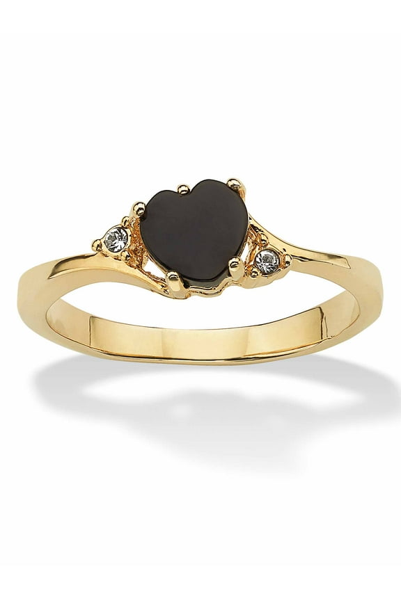Heart-Shaped Genuine Onyx and Crystal Accent Yellow Gold-Plated Ring