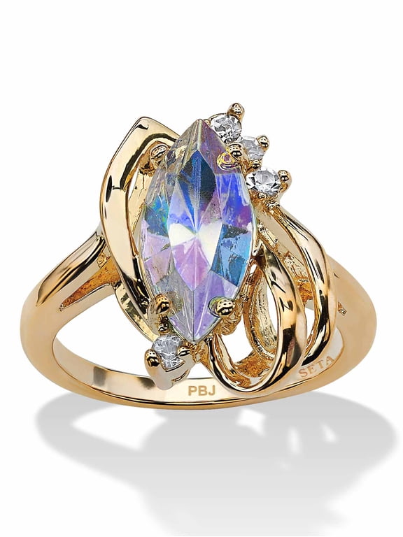 Marquise-Cut Aurora Borealis Crystal Cocktail Ring in Gold-Plated