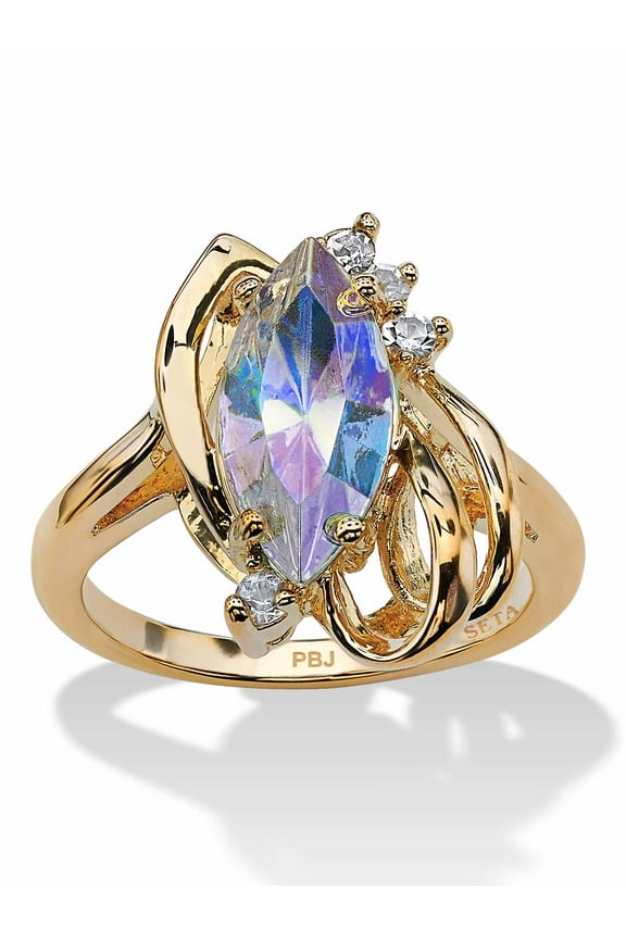 Marquise-Cut Aurora Borealis Crystal Cocktail Ring in Gold-Plated