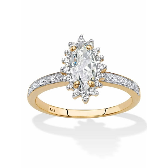 PalmBeach Jewelry Marquise-Cut Created White Sapphire and Diamond Accent Halo Engagement Ring 1.60 TCW in 18k Gold-Plated or Platinum-Plated Sterling Silver