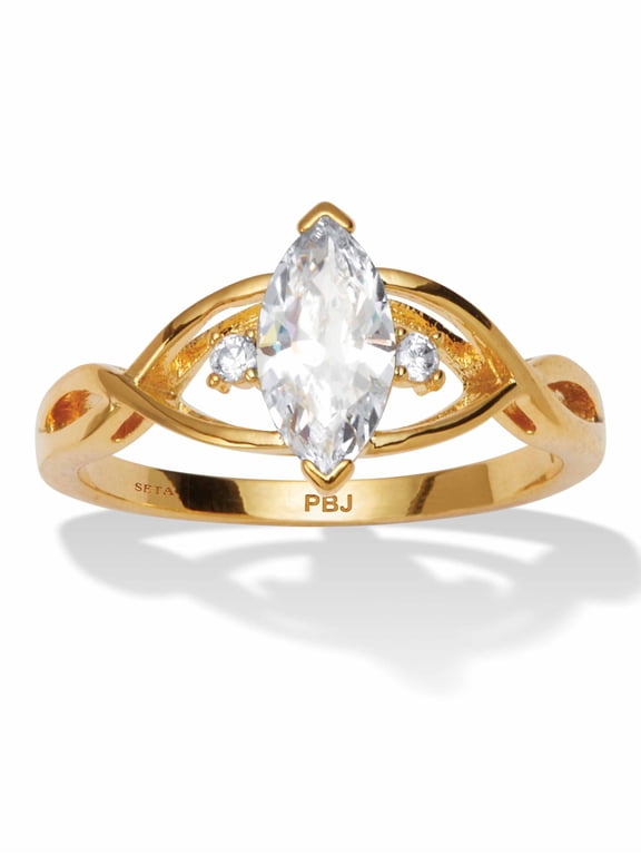 Marquise Cut Cubic Zirconia 14k Yellow Gold-plated Simulated Birthstone Ring