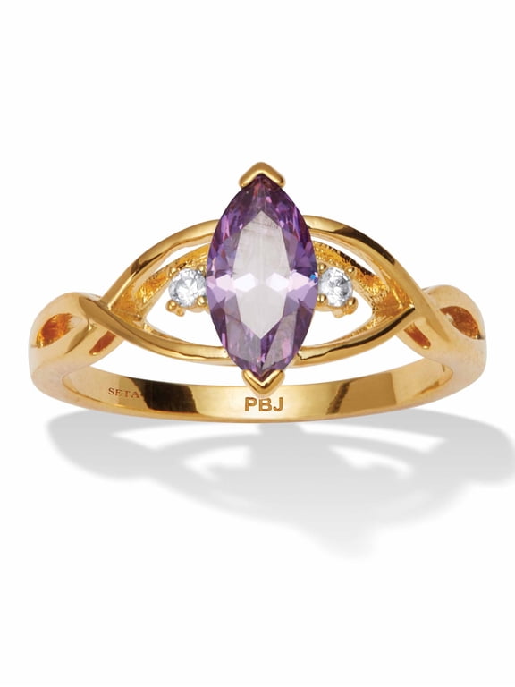 Marquise Cut Cubic Zirconia 14k Yellow Gold-plated Simulated Birthstone Ring