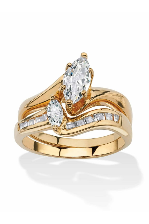 Marquise-Cut Cubic Zirconia 2-Piece Bridal Ring Set 1.38 TCW in Gold-Plated