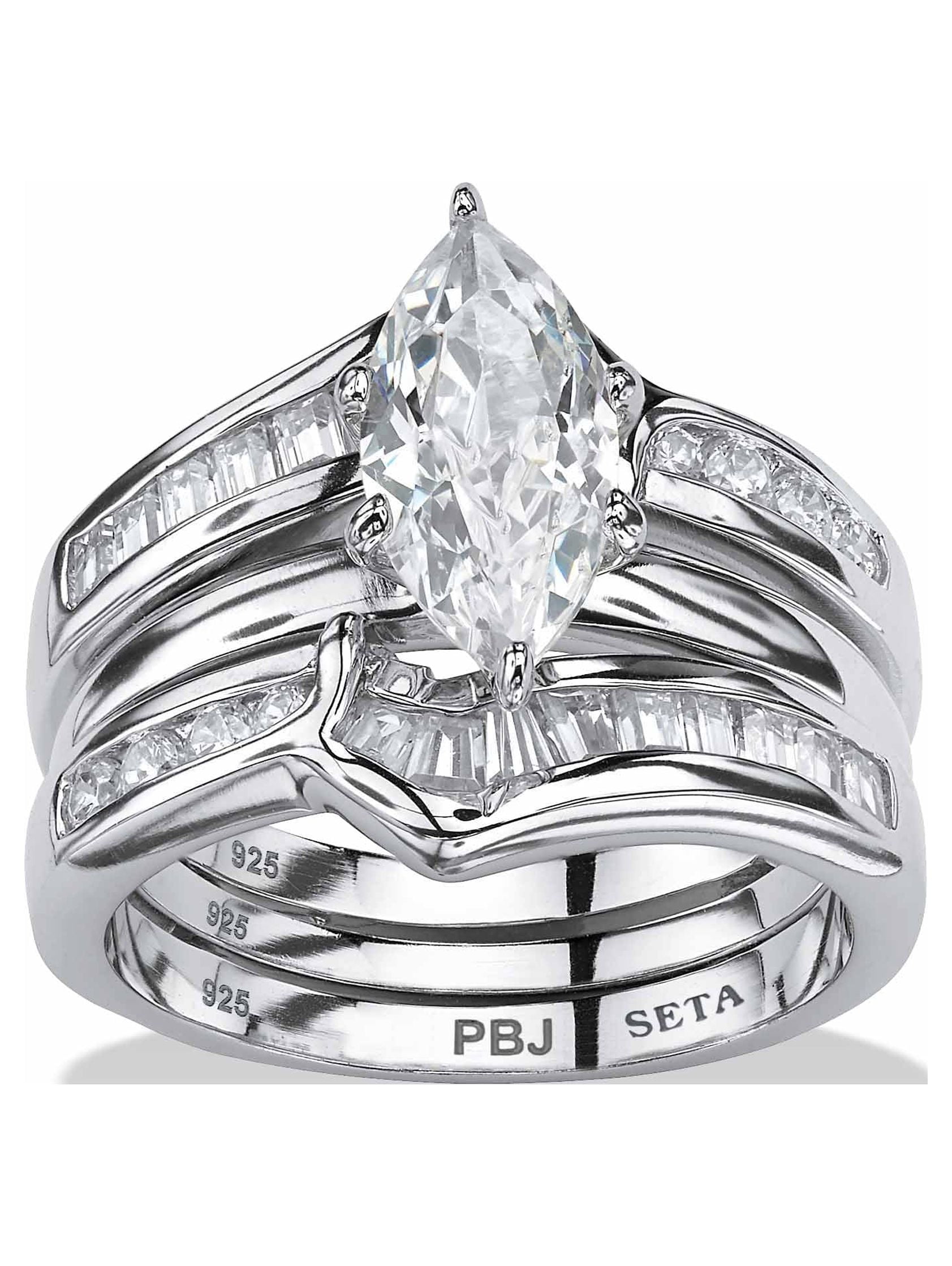 PalmBeach Jewelry Marquise-Cut and Baguette Cubic Zirconia 2-Piece  Starburst Jacket Wedding Ring Set 4.80