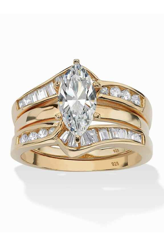 Marquise-Cut Cubic Zirconia 2 Piece Jacket Bridal Ring Set 3.57 TCW in Yellow Gold-Plated or Sterling Silver
