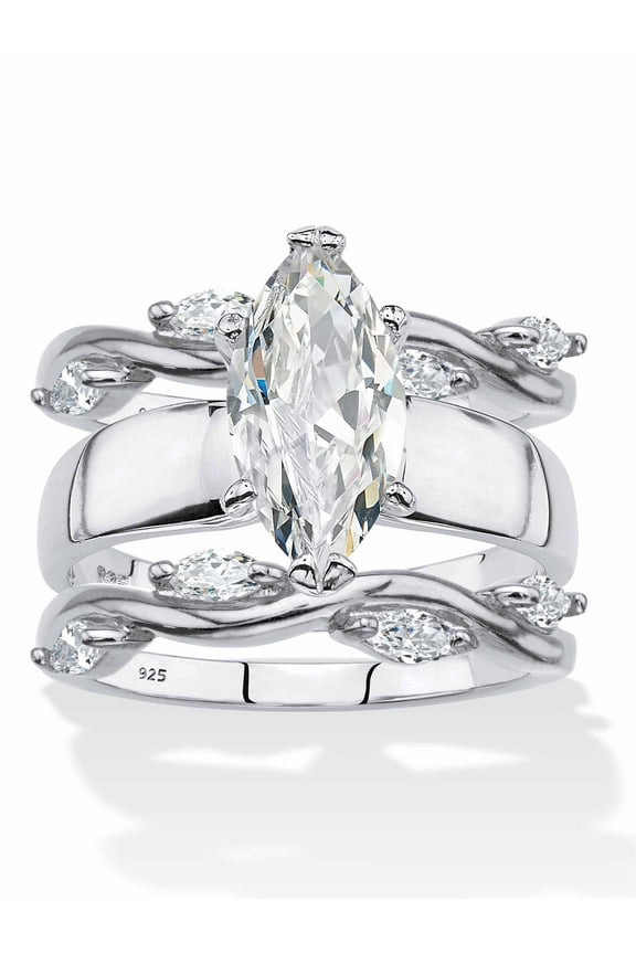 Marquise-Cut Cubic Zirconia 3-Piece Solitaire and Vine Wedding Ring Set 2.91 TCW in Sterling Silver