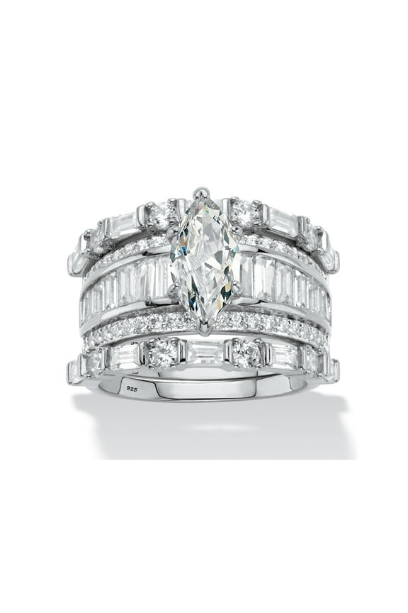 Marquise-Cut Cubic Zirconia 3-Piece Wedding Ring Set 5.38 TCW in 14k Gold or Platinum Plated Sterling Silver