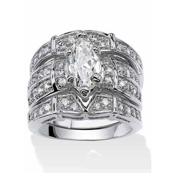 PalmBeach Jewelry Marquise Cut Cubic Zirconia Bridal Ring Set 3.05 TCW Gold-Plated or Silvertone