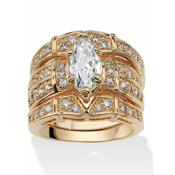 PalmBeach Jewelry Marquise Cut Cubic Zirconia Bridal Ring Set 3.05 TCW Gold-Plated or Silvertone