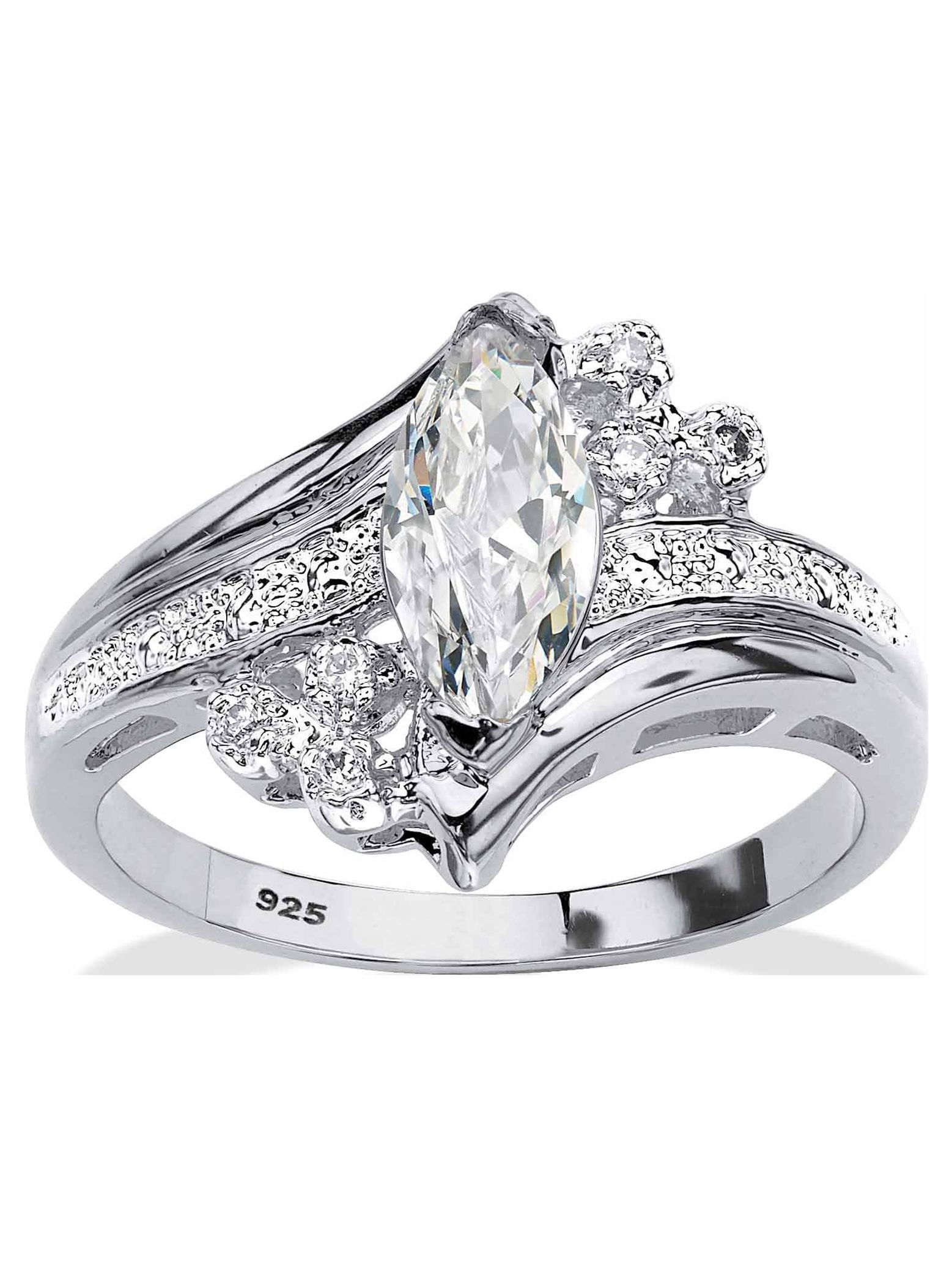 PalmBeach Jewelry Marquise Cut Cubic Zirconia Engagement Anniversary Ring 1.03 TCW in 14k Gold Plated or .925 Sterling Silver or Silvertone