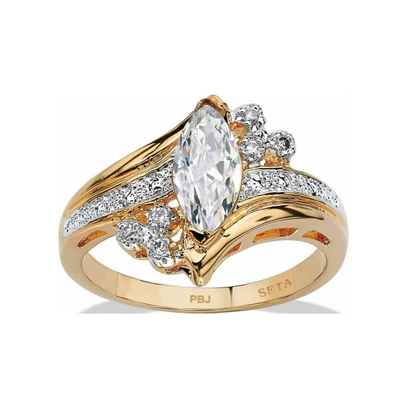 PalmBeach Jewelry Marquise Cut Cubic Zirconia Engagement Anniversary Ring 1.03 TCW in 14k Gold Plated or .925 Sterling Silver or Silvertone