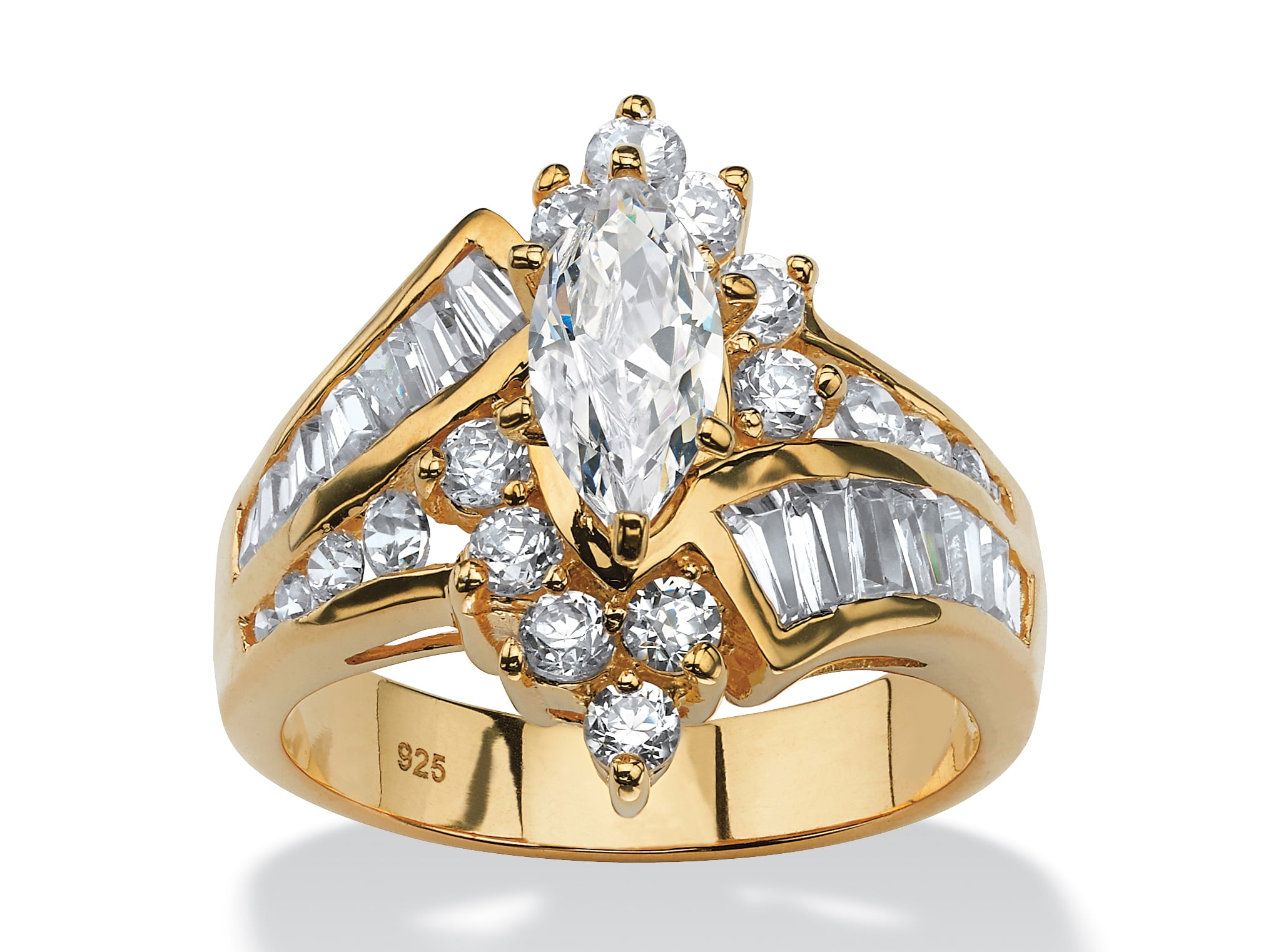 PalmBeach Jewelry Marquise-Cut Cubic Zirconia Engagement Anniversary Ring 3.20 TCW in 18k Gold-Plated Sterling Silver or Platinum-Plated