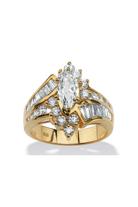 Marquise-Cut Cubic Zirconia Engagement Anniversary Ring 3.20 TCW in 18k Gold-Plated Sterling Silver or Platinum-Plated
