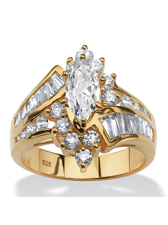 3.20 TCW Marquise-Cut Cubic Zirconia Ring in Gold-Plated Sterling Silver