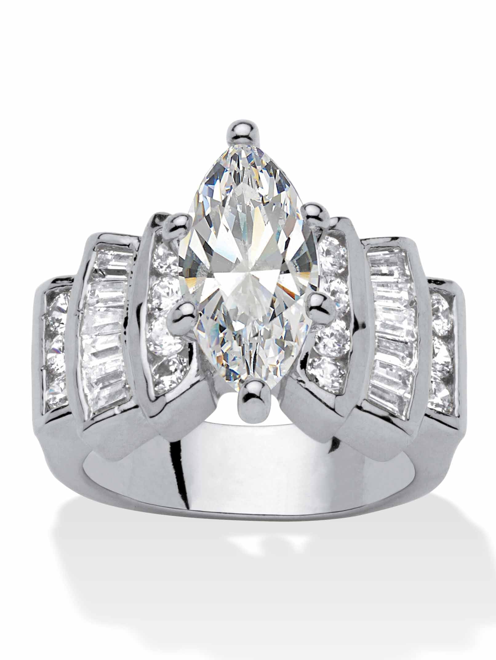PalmBeach Jewelry Marquise-Cut Cubic Zirconia Engagement Ring 3.63 TCW Gold-Plated or Silvertone