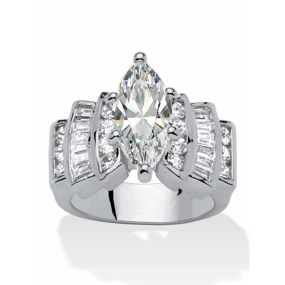 PalmBeach Jewelry Marquise-Cut Cubic Zirconia Engagement Ring 3.63 TCW Gold-Plated or Silvertone