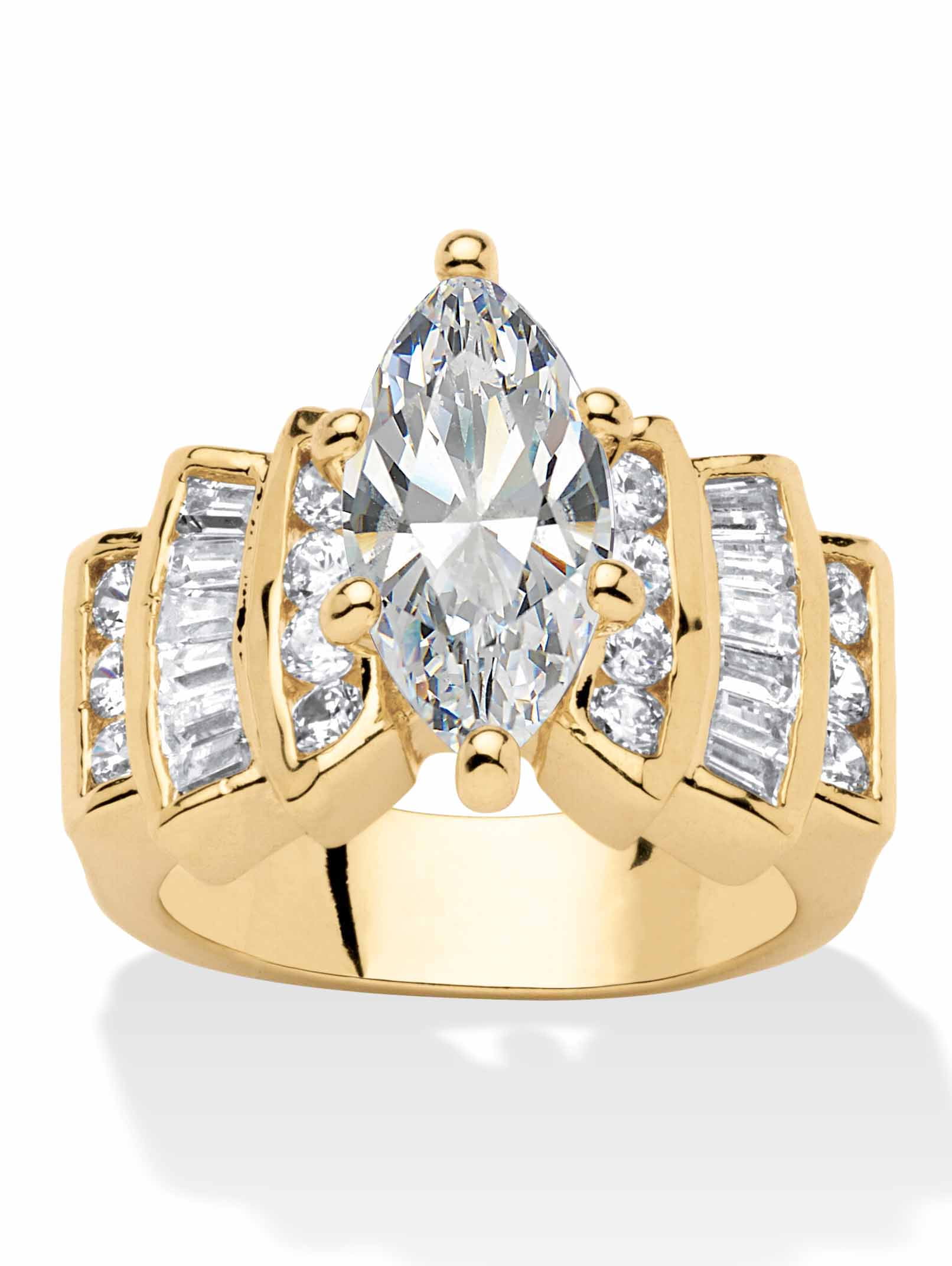 PalmBeach Jewelry Marquise-Cut Cubic Zirconia Engagement Ring 3.63 TCW Gold-Plated or Silvertone
