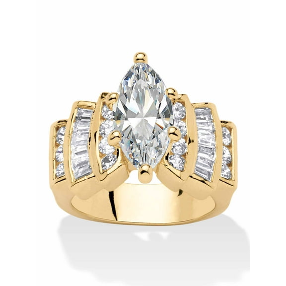 PalmBeach Jewelry Marquise-Cut Cubic Zirconia Engagement Ring 3.63 TCW Gold-Plated or Silvertone