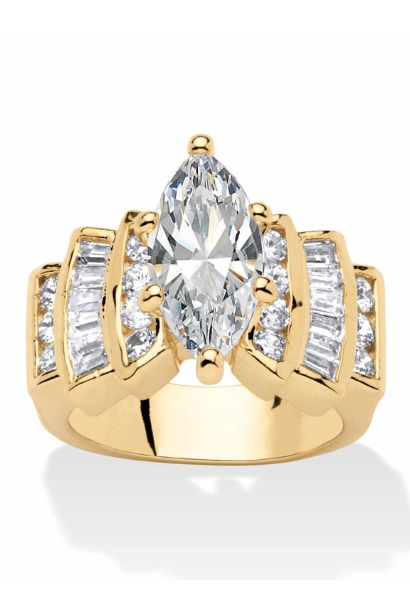 Marquise-Cut Cubic Zirconia Engagement Ring 3.63 TCW Gold-Plated