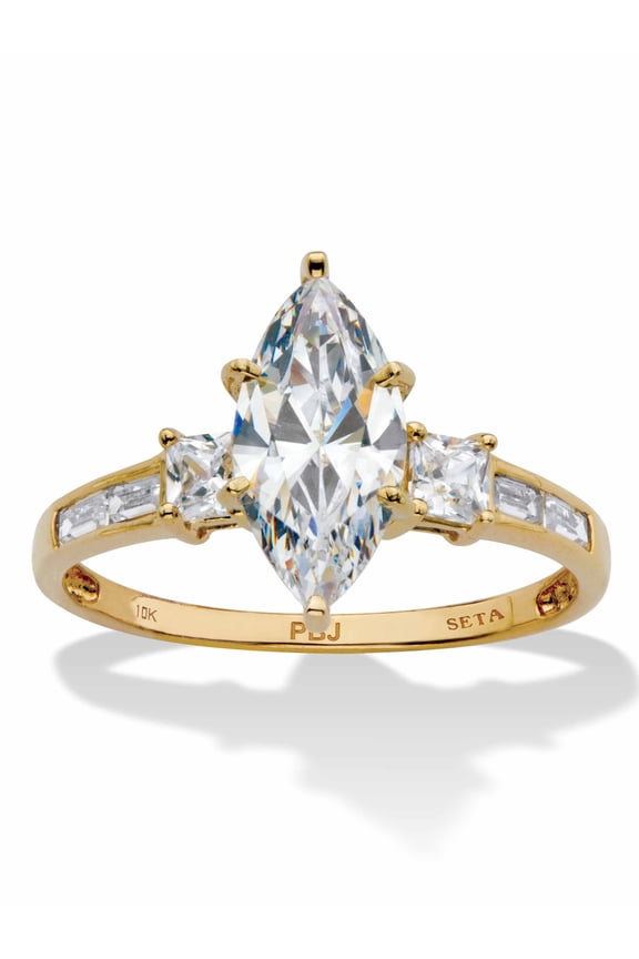 Marquise-Cut Cubic Zirconia Engagement Ring with Baguette Accents 2.56 TCW in Solid 10k Yellow or White Gold