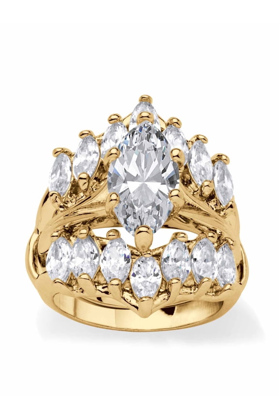 Marquise-Cut Cubic Zirconia Jacket Bridal Set 5.98 TCW in Goldtone or Silvertone