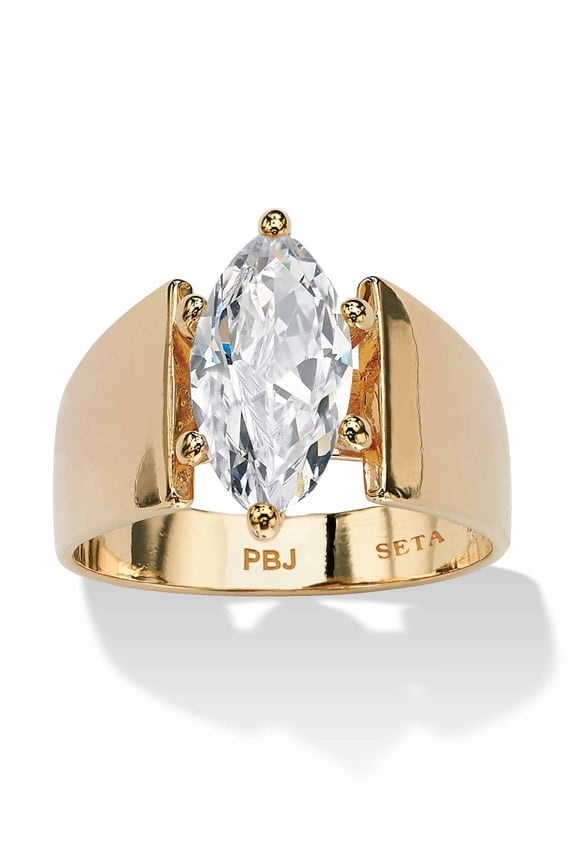 Marquise-Cut Cubic Zirconia Solitaire Engagement Anniversary Ring 2.48 TCW in Gold-Plated or Sterling Silver