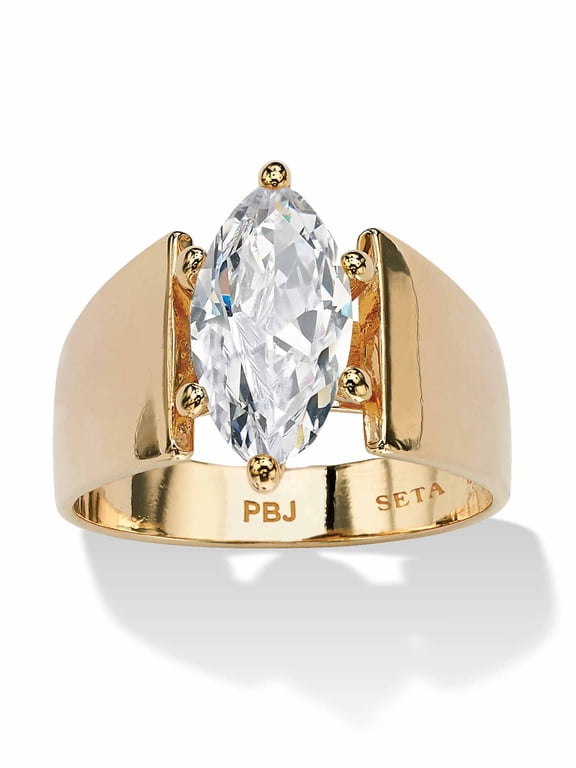 Marquise-Cut Cubic Zirconia Solitaire Engagement Anniversary Ring 2.48 TCW in Gold-Plated or Sterling Silver