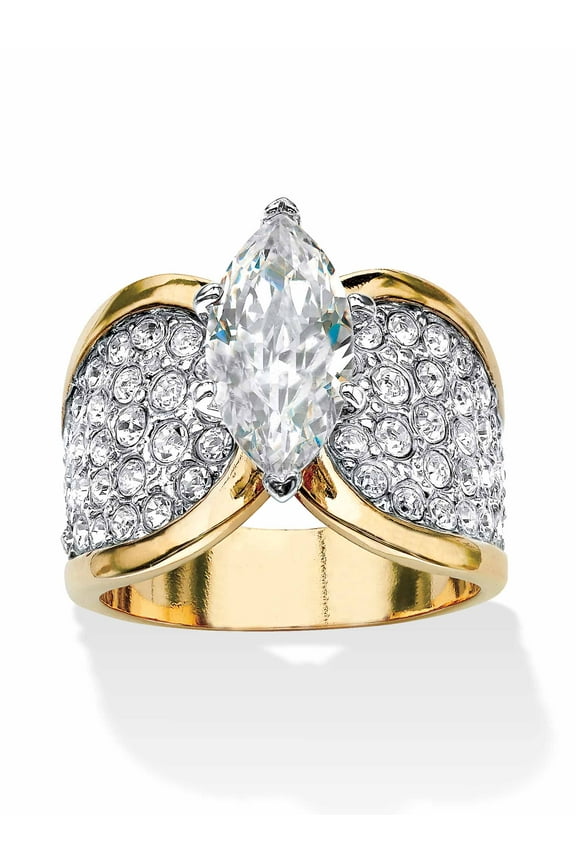 Marquise-Cut Cubic Zirconia and Pave Crystal Cocktail Ring 2.48 TCW In Yellow Gold-Plated or Platinum-Plated