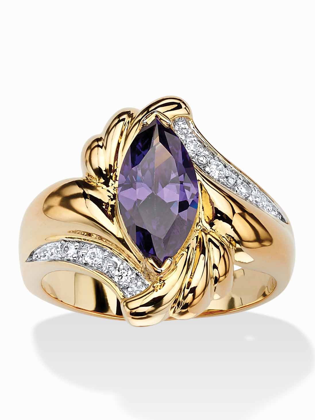 PalmBeach Jewelry Marquise-Cut Cubic Zirconia or Sapphire Bypass Swirl Ring Gold-Plated