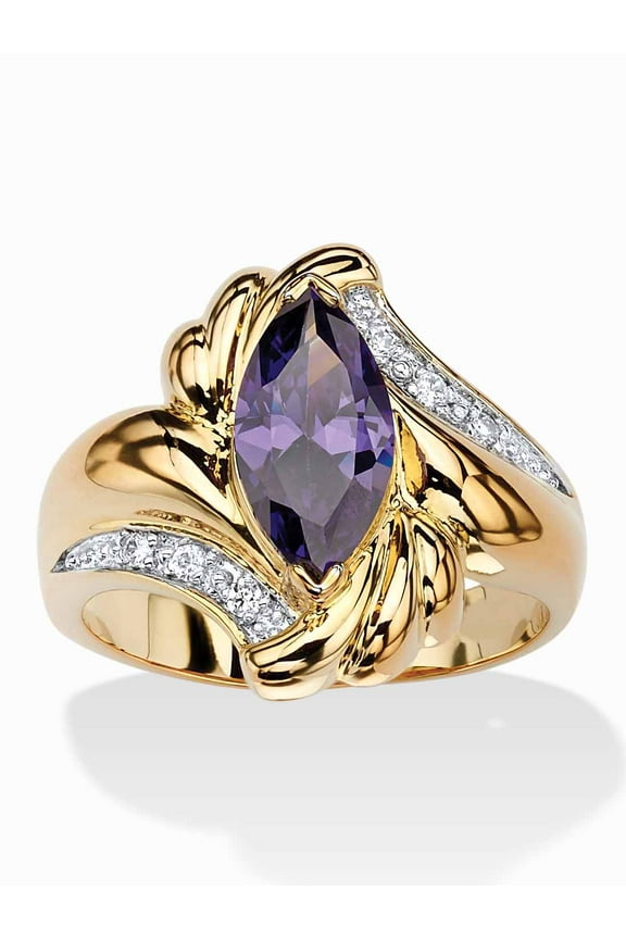 2.05 TCW Marquise-Cut Simulated Purple Amethyst Bypass Cocktail Ring Gold-Plated