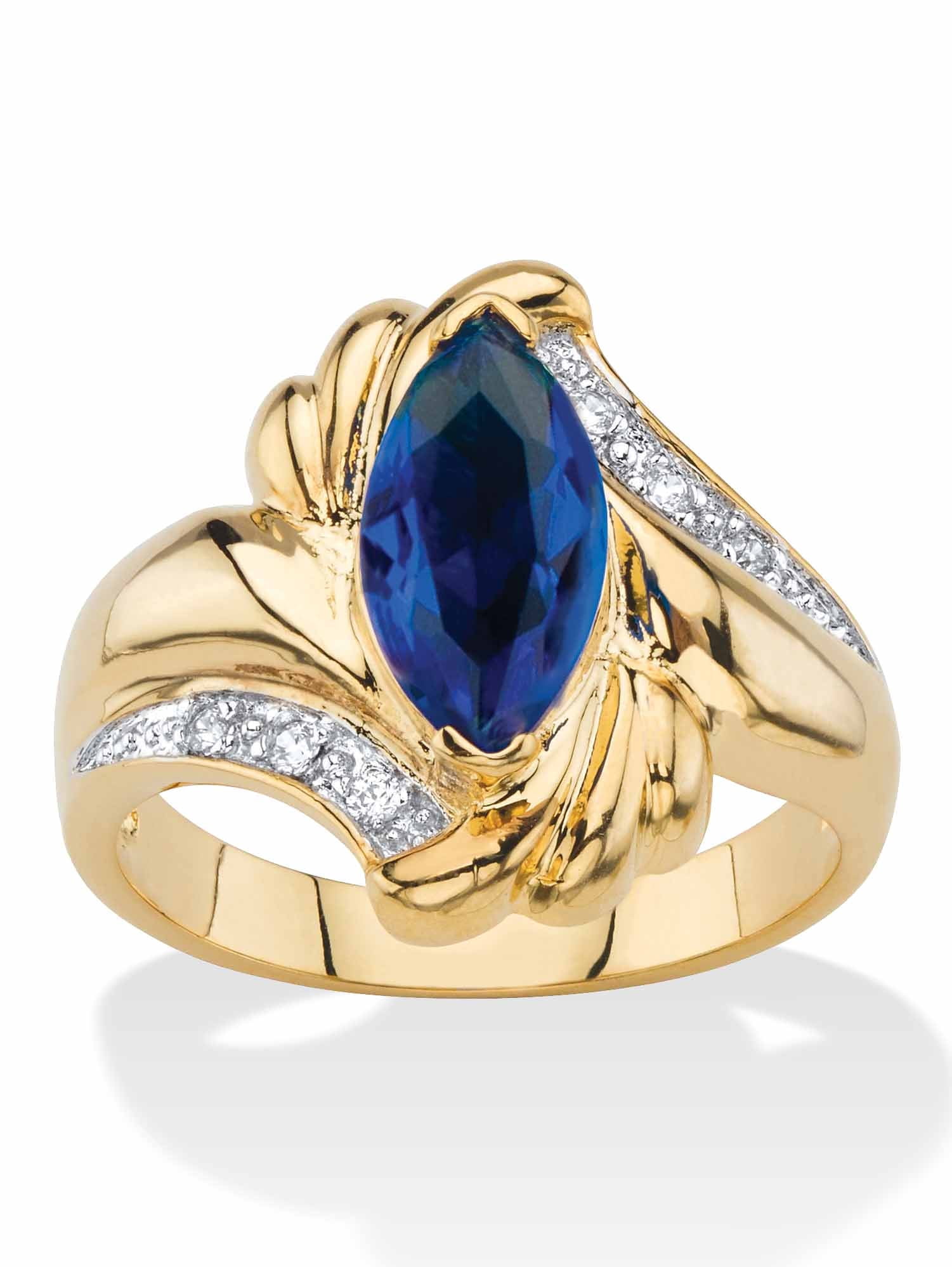 PalmBeach Jewelry Marquise-Cut Cubic Zirconia or Sapphire Bypass Swirl Ring Gold-Plated