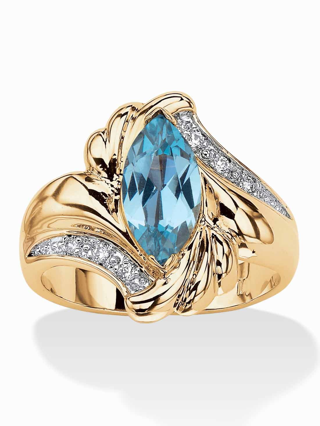PalmBeach Jewelry Marquise-Cut Cubic Zirconia or Sapphire Bypass Swirl Ring Gold-Plated