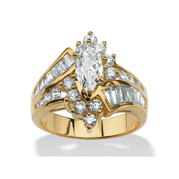 PalmBeach Jewelry Marquise-Cut Cubic Zirconia or Simulated Blue Sapphire Bypass Cocktail Ring Yellow Gold-Plated